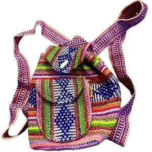 Pizon Mini Boho Woven Baja Draw String Backpack Style Bag
